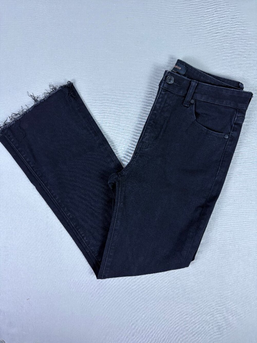 Quince Stretch High Rise Kick Flare Jeans Black Size 27 Raw Hem